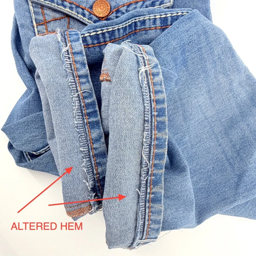 True Religion Ricky Super T Jeans Mens 40 Blue Good Altered Hem Straight Leg